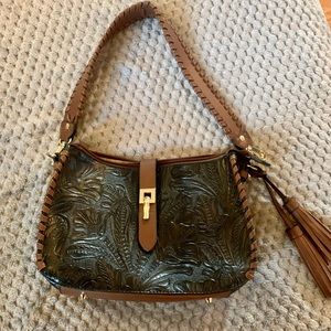 Marc Chantal Tooled Leather Embossed Shoulder Bag – Brown & Black– EUC